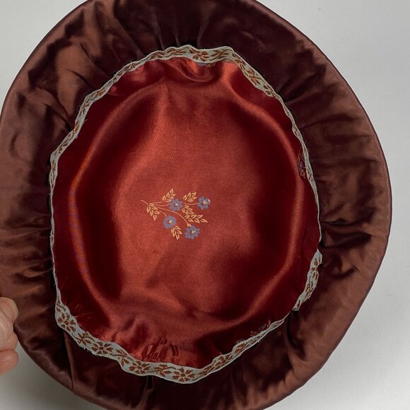 Vintage Genuine Brown Fur Cloche Pillbox Hat Satin Base Floral Lining Unbranded main image 4